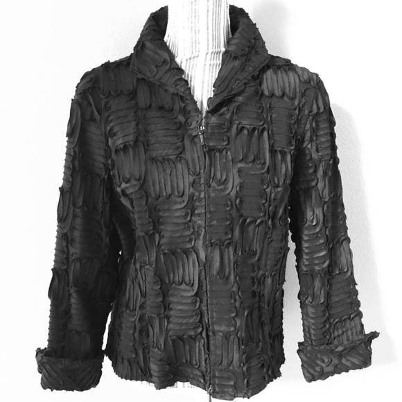 Samuel Dong Jackets & Blazers - Samuel Dong-Textured Jacket-Black Zip Front-XL